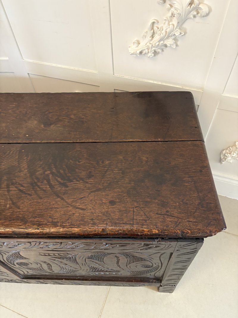 Antique 17th Century Quality Carved Oak Coffer - Image 12